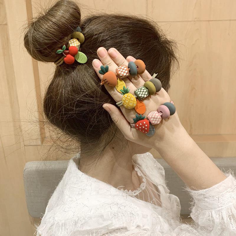 ins水果彩珠頭繩女可愛少女扎頭皮筋發圈高彈力加粗網紅新款皮筋