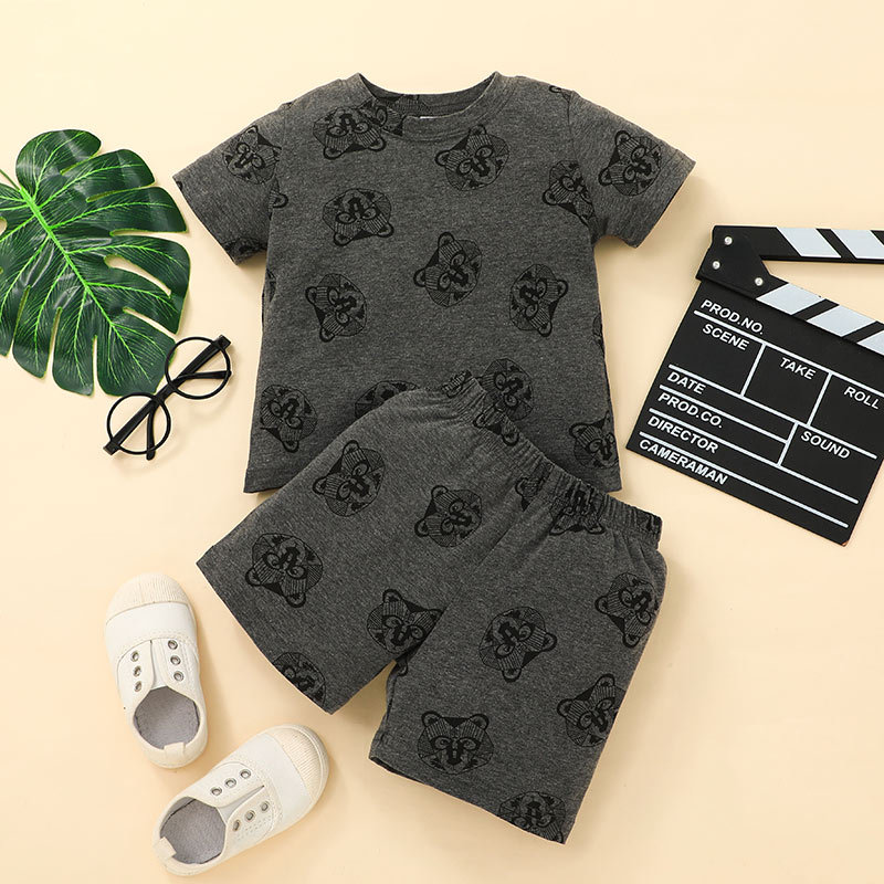 Children's Clothes Two-piece Korean Summer Cartoon Short-sleeved T-shirt Shorts Suit display picture 5