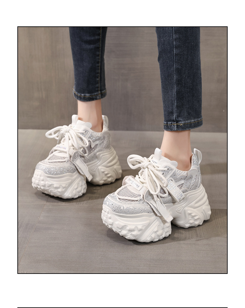 Giày sneaker nữ đế dày tăng chiều cao đính đá lưới thoáng khí — màu trắng chi tiết 16