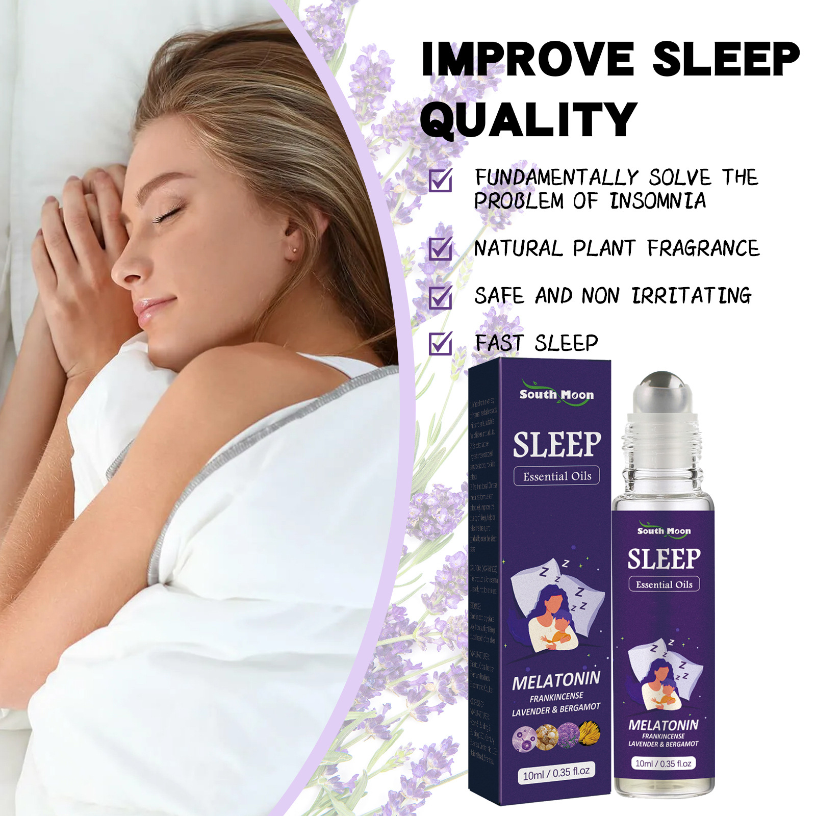 Olio essenziale di sfera per dormire South Moon, cura il sonno, allevia l'ansia, massaggia e si addormenta rapidamente con olio essenziale vegetale_voghion.com