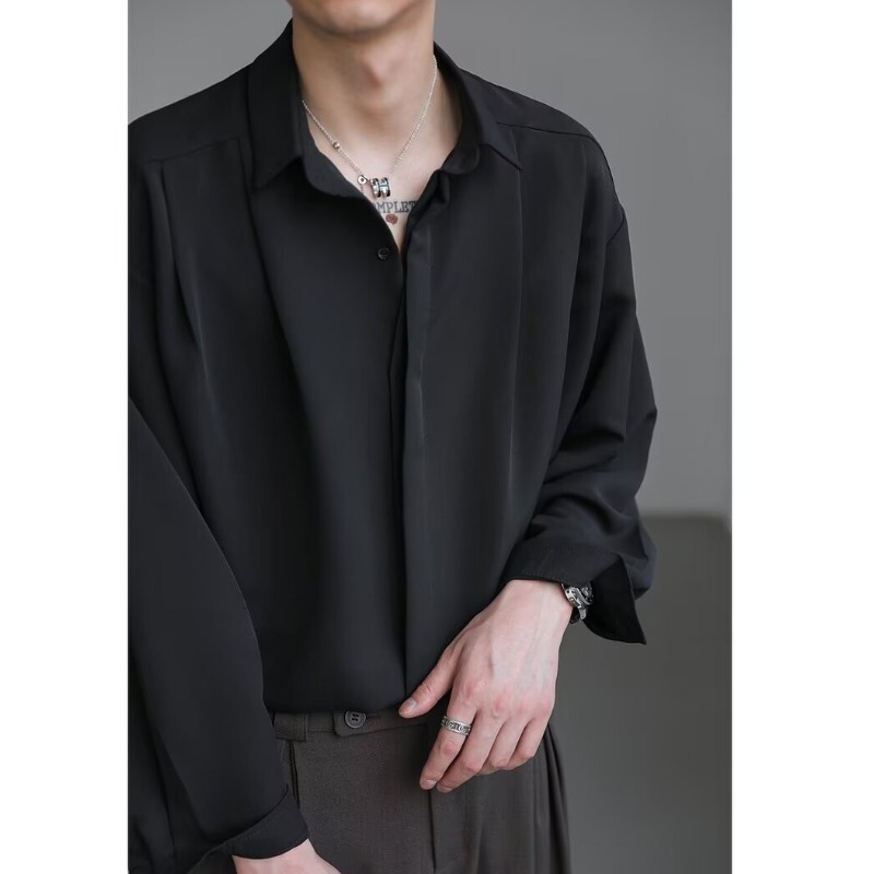 Korean Loose Solid Color High-End Drape Long-Sleeve Shirt Versatile Men's Spring and Autumn Top Trendy Stylish Wrinkle-Free Shirt