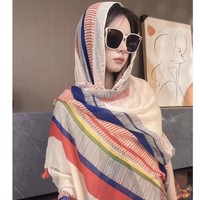 云南青海旅游丝巾夏季高级感女式中长外披复古民族风防晒盘扣披肩