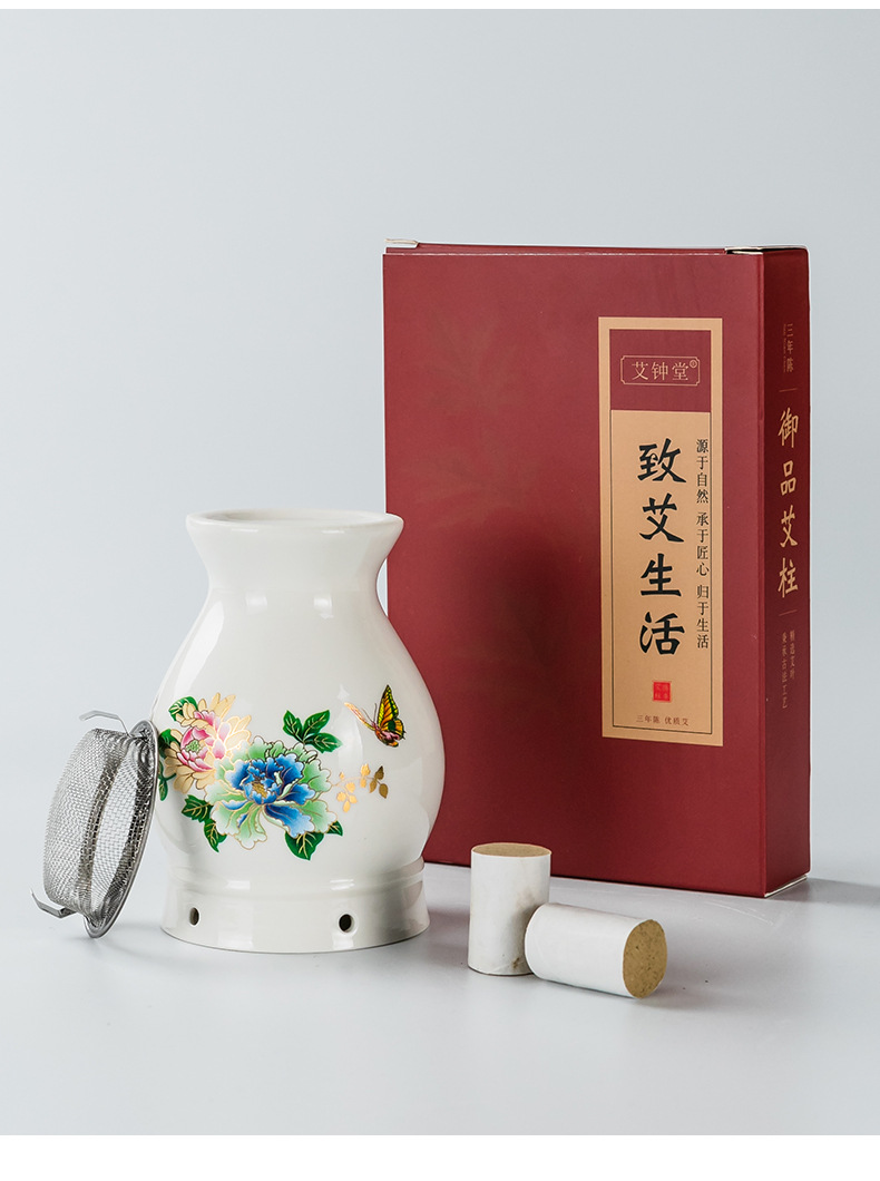 Ceramic Moxibustion Jar with Double Layer Heat Protection 4 in 1 Gua Sha Cup Massage Warmer for Home Use preparation