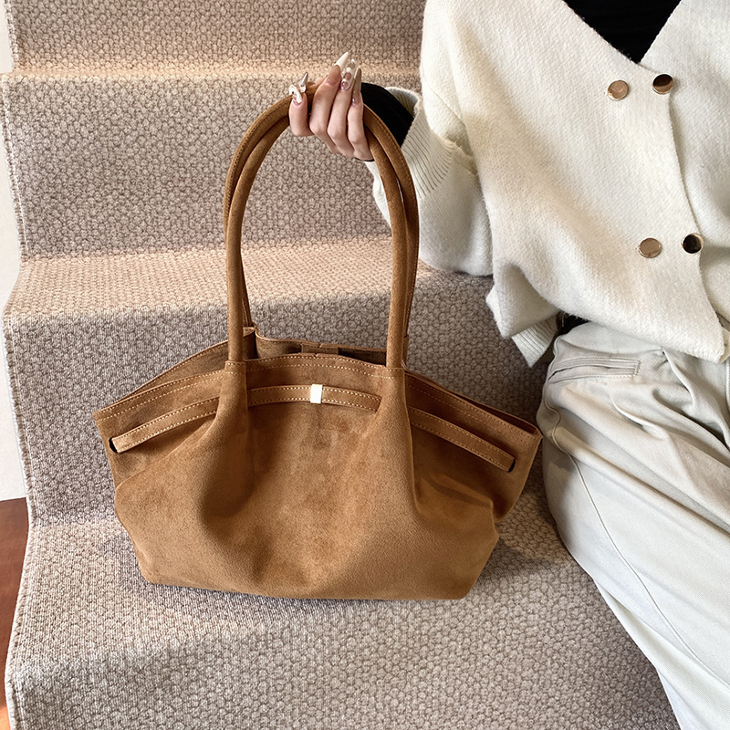 Cross-Border Women's Luxury Large Capacity Commuter Tote Bag, Niche Design Suede Underarm Shoulder Bag - Thumbnail 2