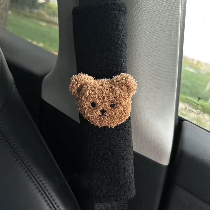 High Luxury Cartoon Safety Belt Cover, Lamb Velvet Bear Head, Personalized Car Extended Safety Belt Shoulder Cover, Classy and Cute