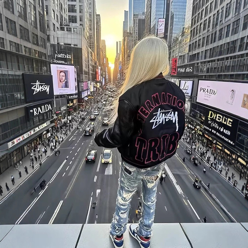 Cross-Border American High Street Stussy Letter Vibe Jacket for Men, Cool and Stylish Couple's Jacket, Retro Patchwork