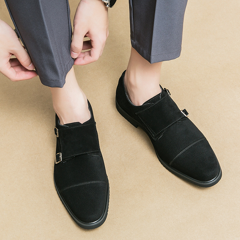 Zapatos de vestir para hombre de ante con doble hebilla elegante_voghion.com