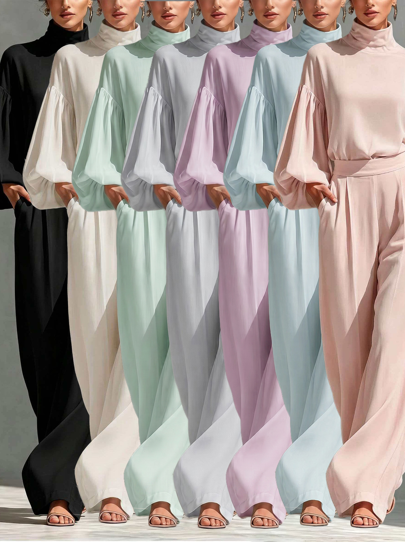 Moda sneg to'qima ko'ylak va keng shim - ikki bo'lim to'plami