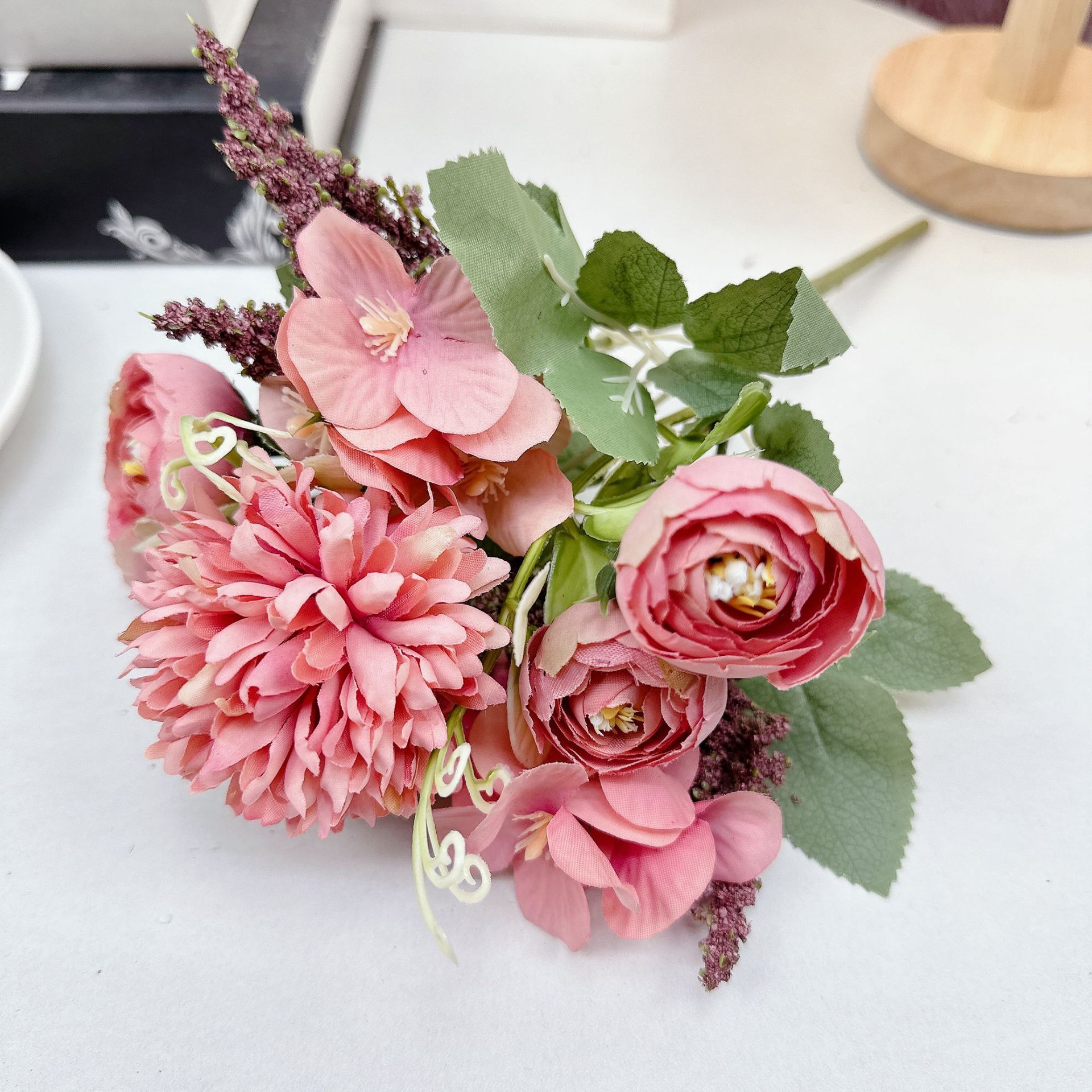 5 포크 수국 동백 (로즈 레드)