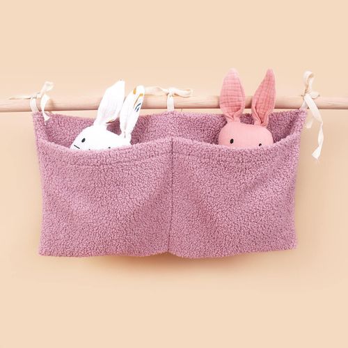 Winter and Spring Newborn Baby Bedside Teddy Fleece Storage Bag with Dual Pockets Baby Stroller Hanging Bag Milk Bottle Toy Storage Bag