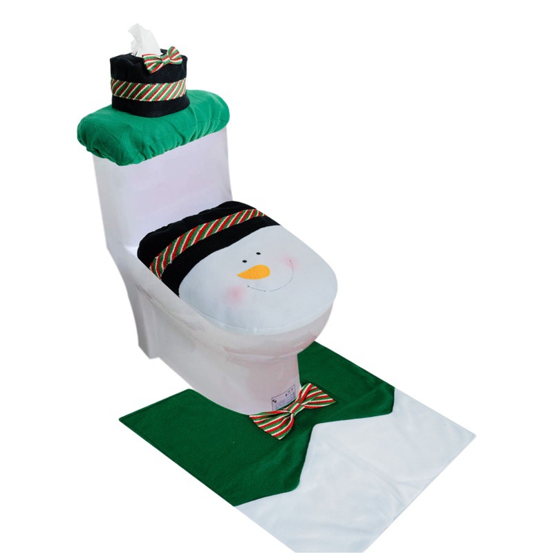 Navidad transfronteriza en stock cubierta de inodoro de Navidad ancianos muñeco de nieve cubierta del inodoro estera del piso cubierta del tanque de agua cubierta del tejido conjunto de tres piezas