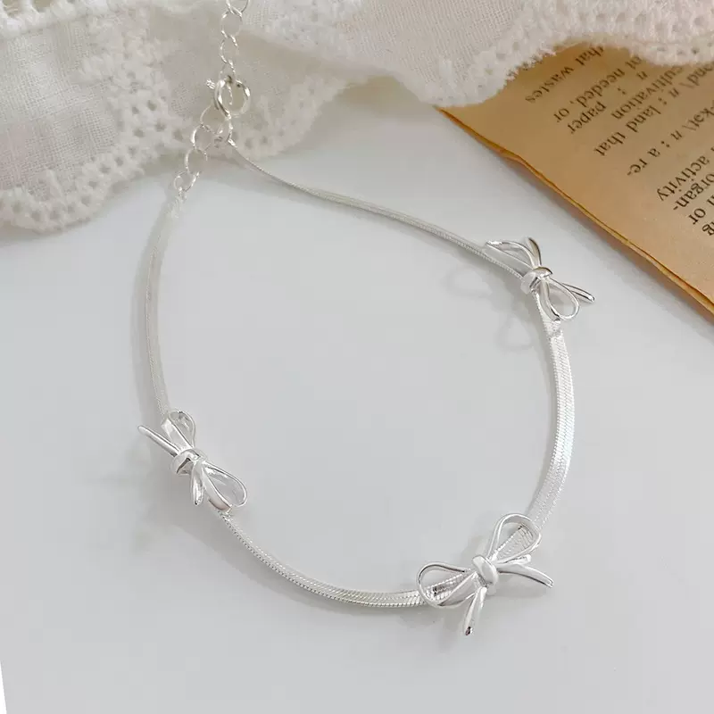 S925纯银蝴蝶结手链高级设计感清新甜美文艺气质少女手链代发