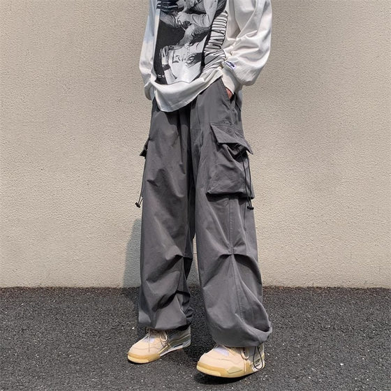 American Style vintage Vintage Workwear Casual Pants Men's High Street Couple Loose Functional Style Drawstring Long Pants