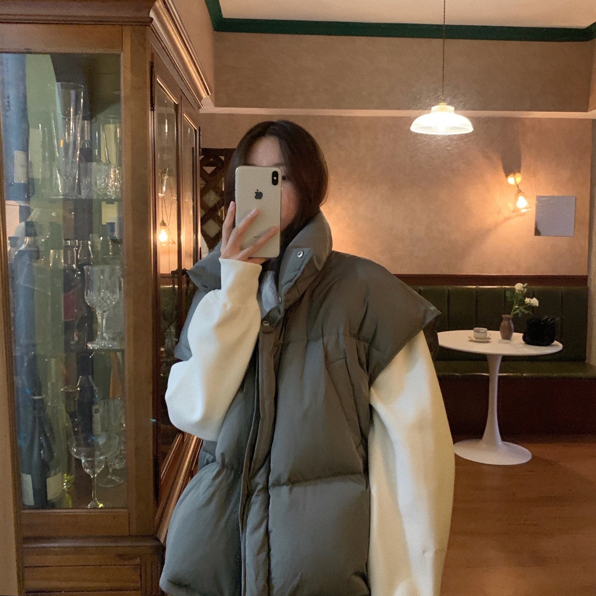 041 #   LIL CHER 다운 조끼 루즈한 한국식 두꺼운 캐주얼 아우터 화이트 오리 다운 조끼 재킷