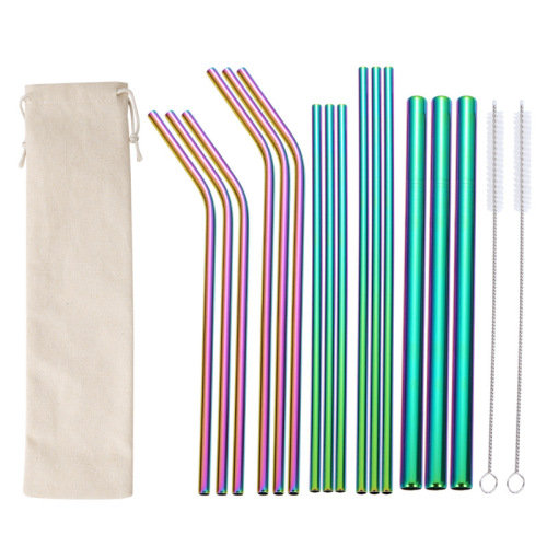 304 stainless steel straw set cross-border color metal straw bag set milk tea coffee drink long straw