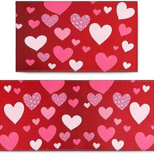 Amazon Valentine's Day Heart-Shaped Rug Set, Two-Piece Heart-Shaped Decorative Rug for Festive Occasions, Easy-to-Clean Kitchen Floor Mat