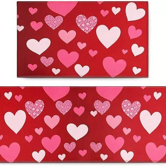 Amazon Valentine's Day Heart-Shaped Rug Set, Two-Piece Heart-Shaped Decorative Rug for Festive Occasions, Easy-to-Clean Kitchen Floor Mat