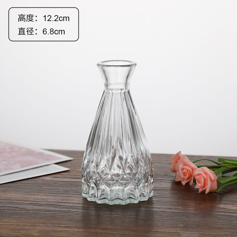 Jarrón clásico personalizado en relieve, vidrio transparente, adornos de escritorio para oficina, colgantes para dormitorio, mini decoración retro