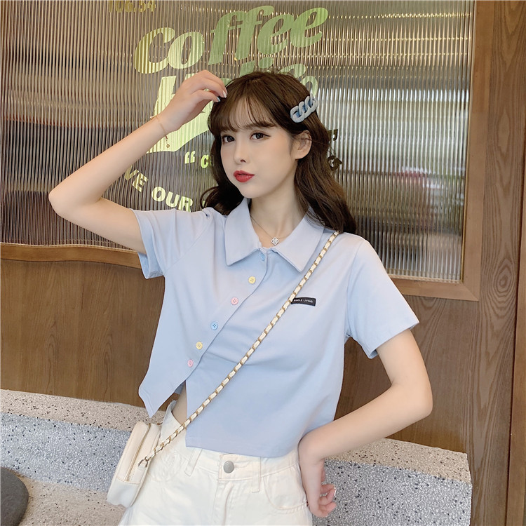 Women's T-shirt Short Sleeve T-Shirts Patchwork Button Simple Style Solid Color display picture 11