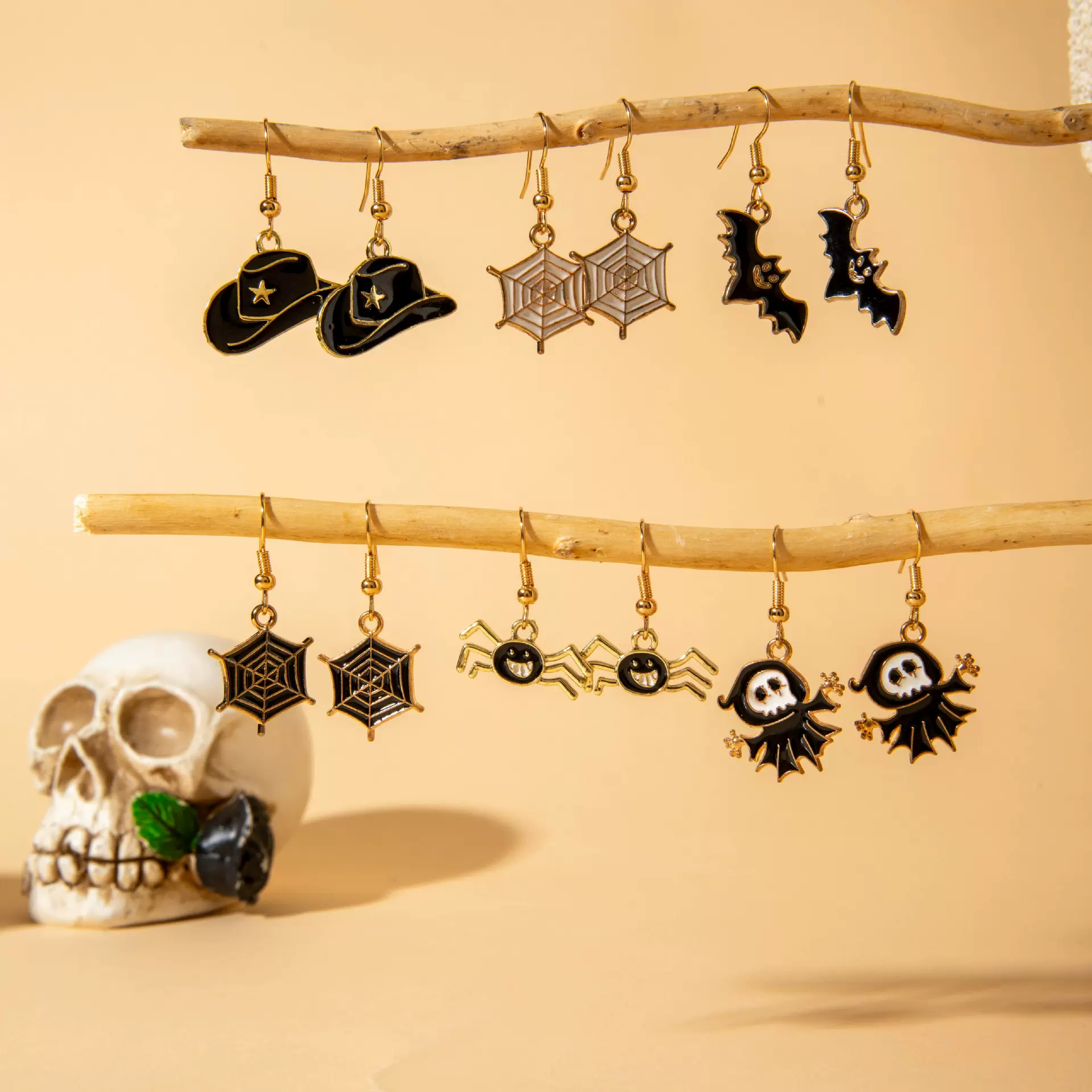 欧美跨境热卖万圣节耳钉组合卡通搞怪南瓜头幽灵蝙蝠元素耳钉套装