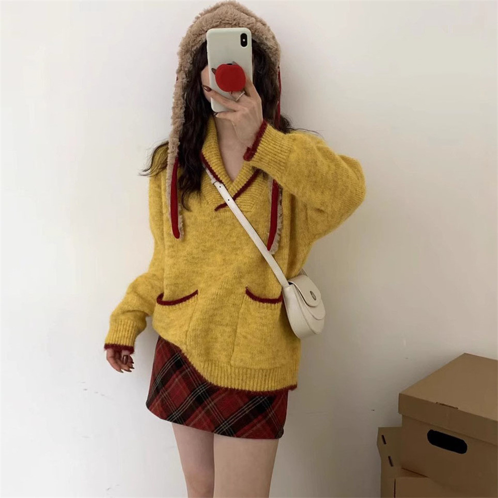24 Dongpuyuan coreano de diseño retro suéter suelto casual camiseta de punto blusa