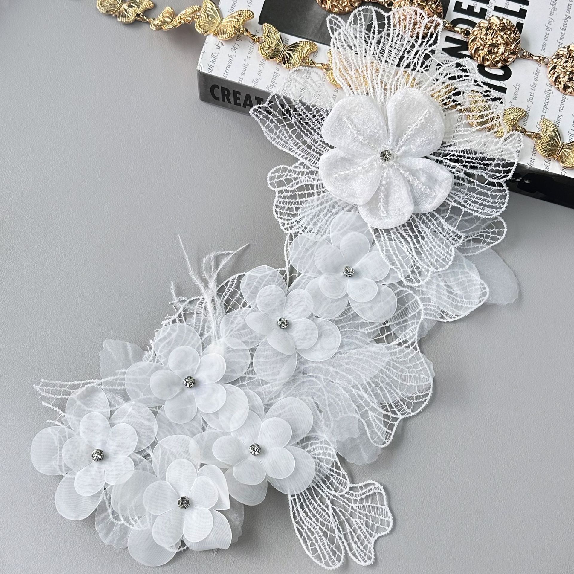 Vestido de boda encaje tridimensional perlas de clavos computadora bordado encaje flor accesorios suéter vestido accesorios de ropa image 4
