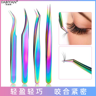in stock Eyelash Grafting Clip Blossom Golden Feather Clip Stainless Steel Colorful Eyebrow Clip Nail Art High Precision Eyelash Tweezers