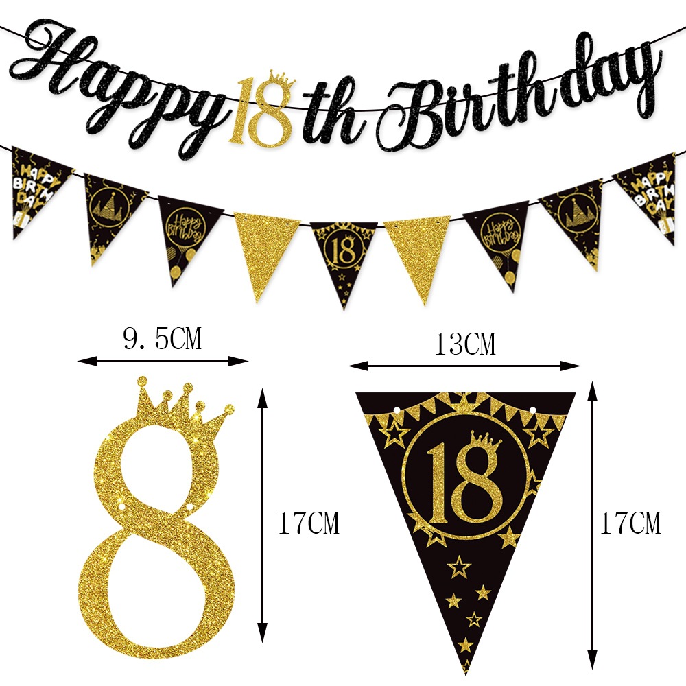 Nuevo aniversario transfronterizo decoración de cumpleaños decoración de 18 años pastel de cumpleaños inserto decoración de fiesta de cumpleaños tira de bandera