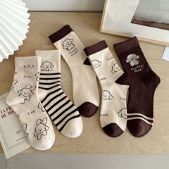 襪子女秋季美拉德韓系中筒襪卡通可愛小狗長筒襪棉質吸汗諸暨襪業