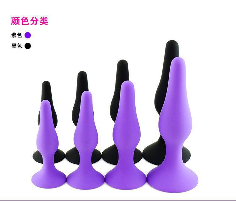Silicone Anal Plug 4-Piece Set with Suction Cups, Black Body-Safe Training Kit — detail image 11