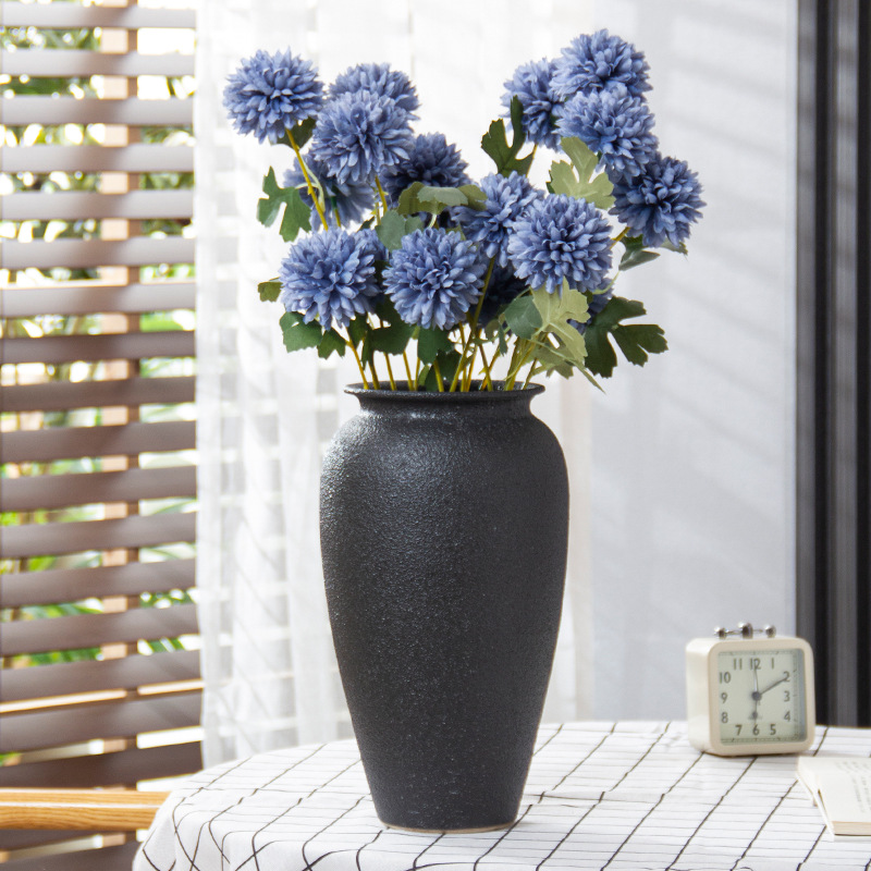 Jingdezhen negro esmaltado enchufado flor seca moderna simple Zen retro nuevo estilo chino en la sala de estar gran jarrón de cerámica