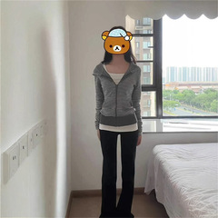 韩版女高原宿风条纹长袖开衫卫衣女设计感显瘦小个子气质百搭外套