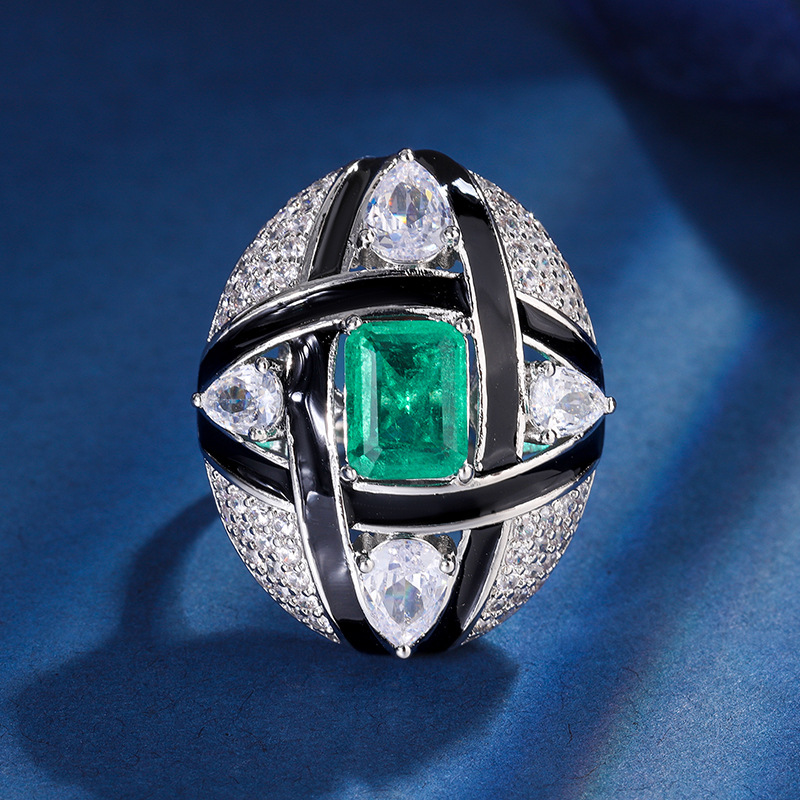 Zhuang Sheng joyas fondo de cobre chapado en oro Esmeralda artificial rojo de acero Jade Luz de lujo industria pesada traje colgante anillo 7*9