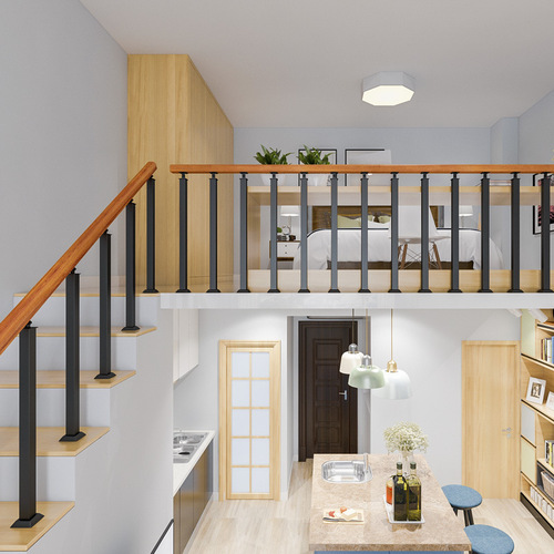 Cross-border staircase railing fence minimalist modern platform indoor attic bar iron railing retro solid wood fence