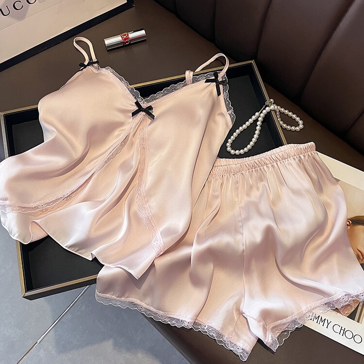 2025 Spring and Summer Silk Suspender Shorts Pajamas Two-Piece Set Organic Mulberry Silk Home Clothes Thin Fashion Aaaa