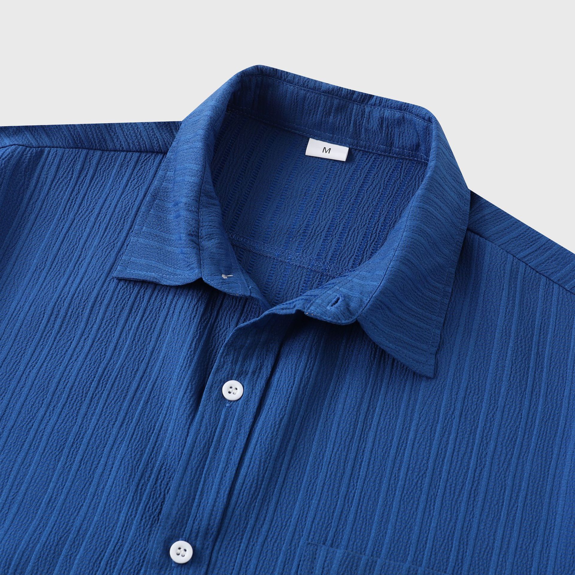Goods 2024 summer new solid color lapel short sleeved shirt men's_voghion.com