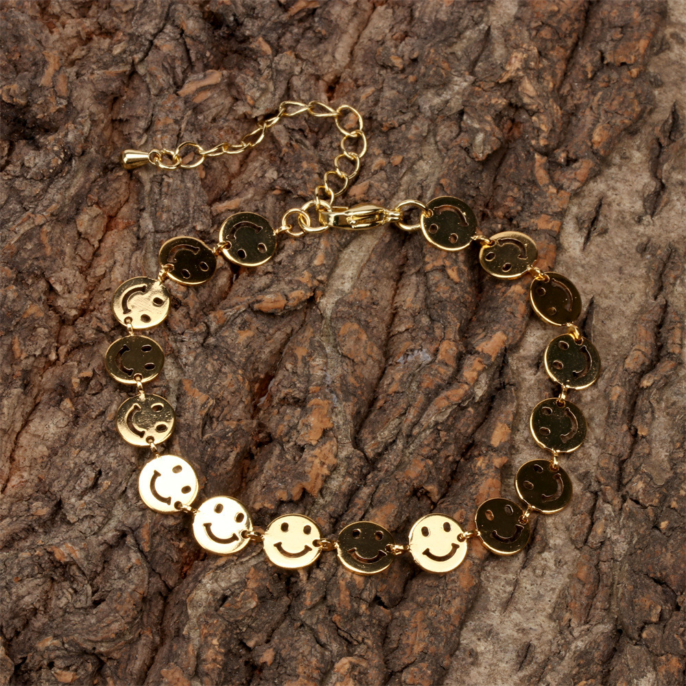 simple fashion copper smiley face chain bracelet necklace wholesale nihaojewelry