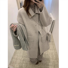 2025时尚休闲韩国冬新款简约大兜双面羊毛大衣女宽松百搭毛呢外套