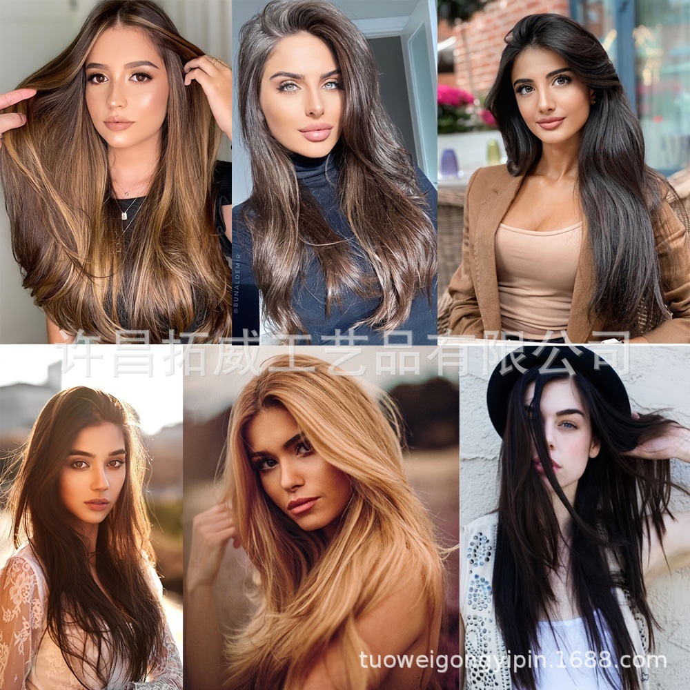 Europeos y estadounidenses extensiones de cabello de cabello para mujeres cabello largo siete piezas BB clip clip fibra química cabello largo cabello recto extensiones de cabello al por mayor