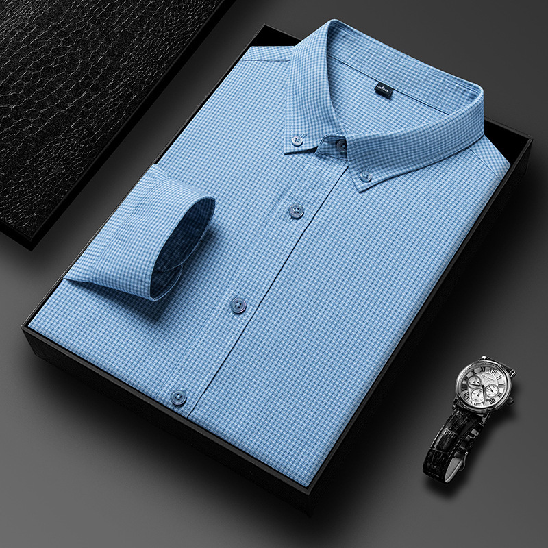 Autumn Men's High-end Business Long-sleeved Plaid Shirt Young and Middle-aged Pure Cotton Casual Fashion Trendy All-match Shirt Autumn Men's High-end Business Long-sleeved Plaid Shirt Young and Middle-aged Pure Cotton Casual Fashion Trendy All-match Shirt