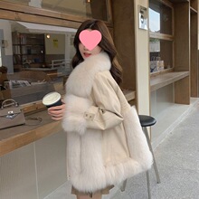 2025新仿款狐狸毛皮草外套女加厚中长款拼接仿绵羊皮年轻大衣呢子