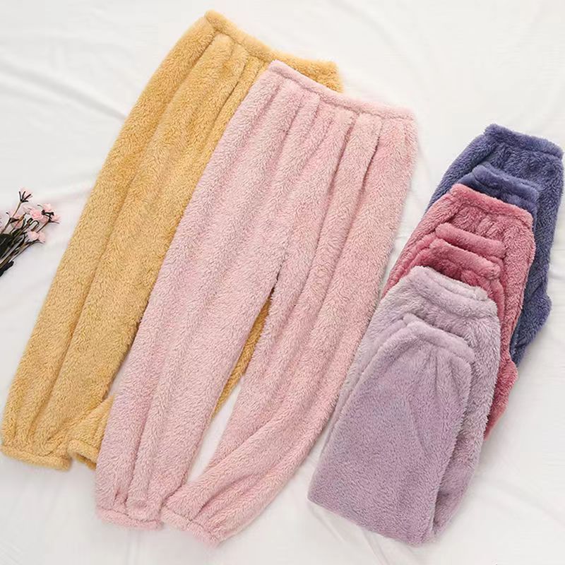 舒棉绒秋冬保暖居家女士冬季柔软珊瑚绒加厚黛西草莓熊睡裤加厚