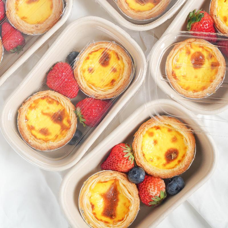 网红蛋挞两格打包盒子水果三明治寿司甜点小蛋糕便当盒外卖包装盒
