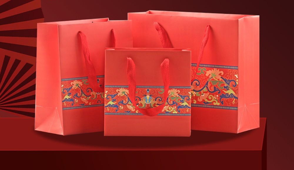 现货中国红礼品袋春节喜庆结婚纸袋礼品袋中秋新年红色手提袋纸袋