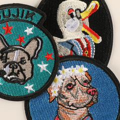 勵新電腦繡花標布貼補丁貼圓形徽章動物刺繡貼服裝輔料鞋帽補丁貼