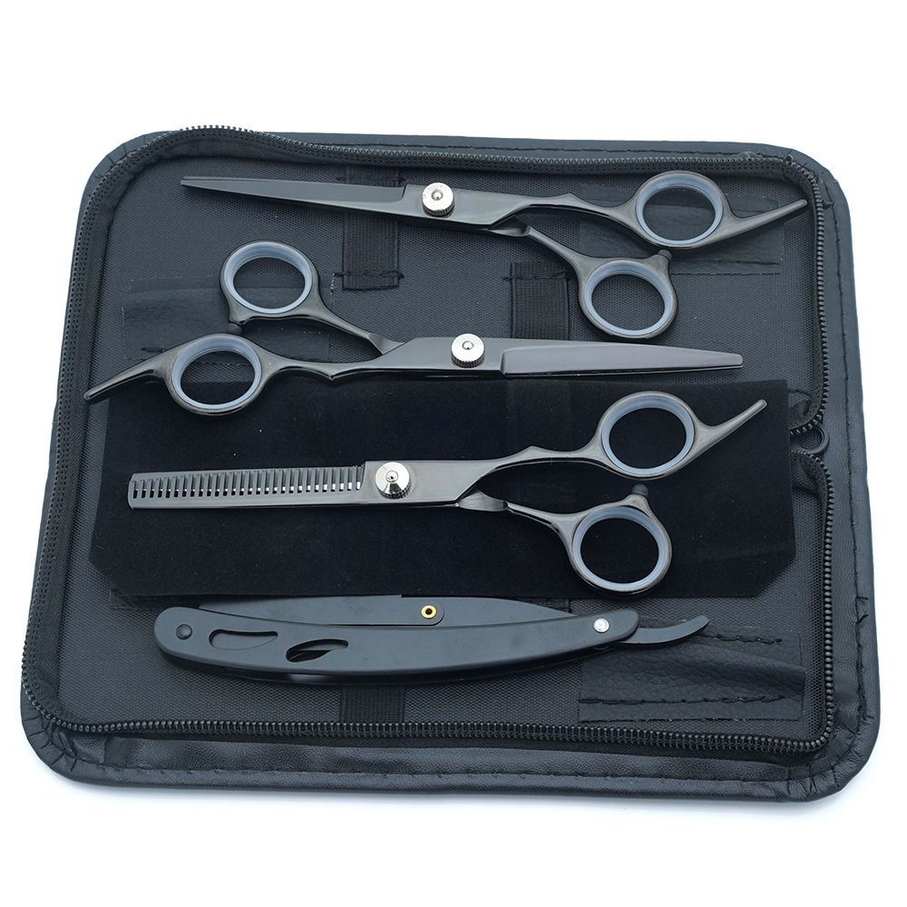 Fábrica al por mayor de 4 pulgadas tijeras de corte de pelo de acero inoxidable tijeras de corte de pelo profesional tijeras de corte de dientes maestra set tijeras planas
