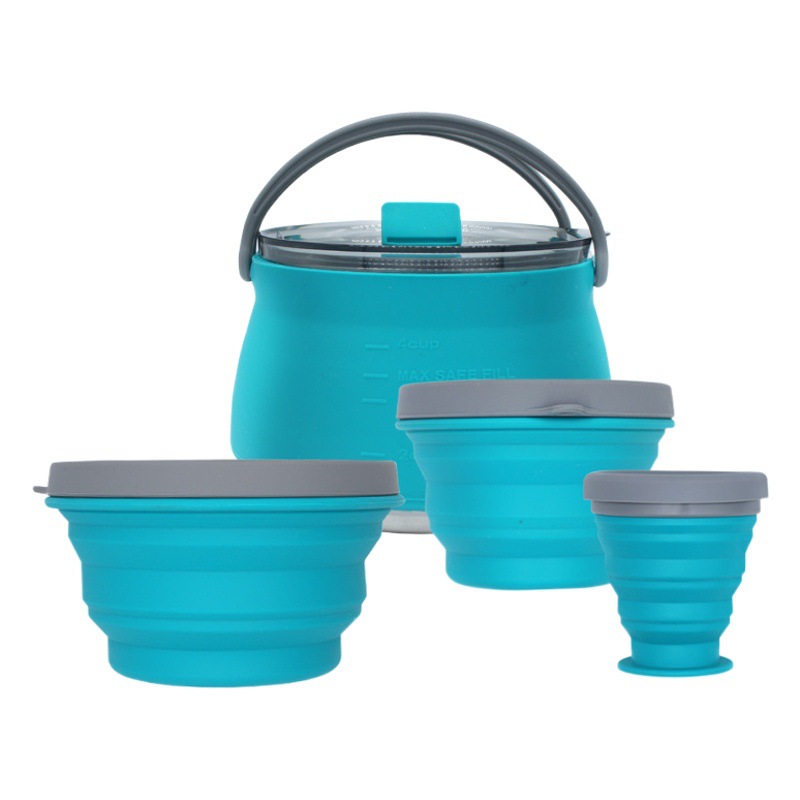 Acampar al aire libre utensilios de cocina traje plegable hervidor de silicona taza de café portátil auto-conducción Tour Amazon combinación