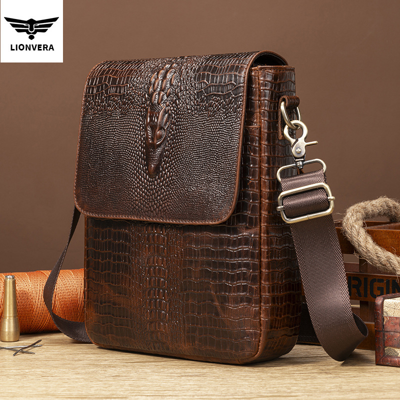 Vera Lion King Top-Layer Cowhide Men's Crocodile Pattern Single Shoulder Crossbody Genuine Leather Bag for Men Wholesale Business Commuting Vera Lion King Top-Layer Cowhide Men's Crocodile Pattern Single Shoulder Crossbody Genuine Leather Bag for Men Wholesale Business Commuting