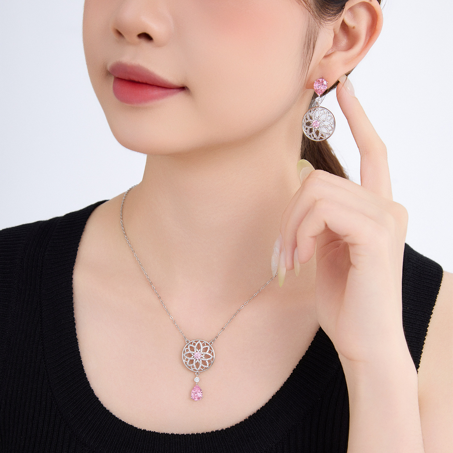 Xuping lujoso aretes de estilo artístico dulce collar conjunto de joyería goteo bordilla hueco geometría joyería redonda para mujeres
