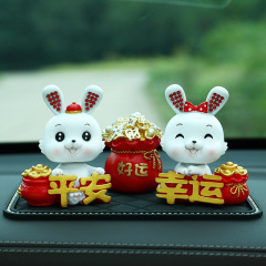 Cute little rabbit car ornaments, car internet celebrity creative car center console decoration supplies, Year of the Rabbit gifts